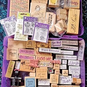 Lot 60+ Rubber & Acrylic Stamps Words And Phrases